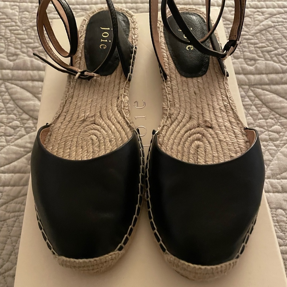 Joie Black Leather Ankle strap Espadrilles